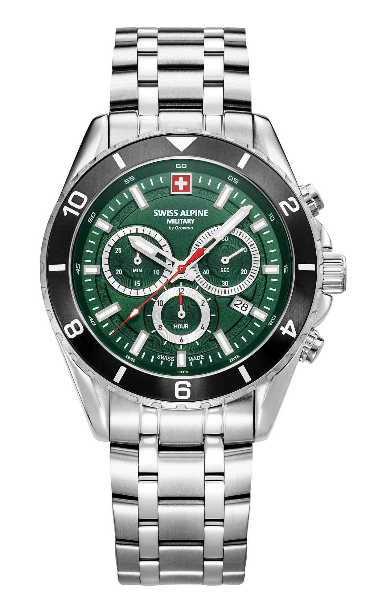 Swiss Alpine Military Herrenuhr Sierra Chrono, sportlich, silber/grün, Artikelnummer 7034.9138