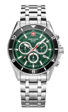 Swiss Alpine Military Herrenuhr Sierra Chrono, sportlich, silber/grün, Artikelnummer 7034.9138
