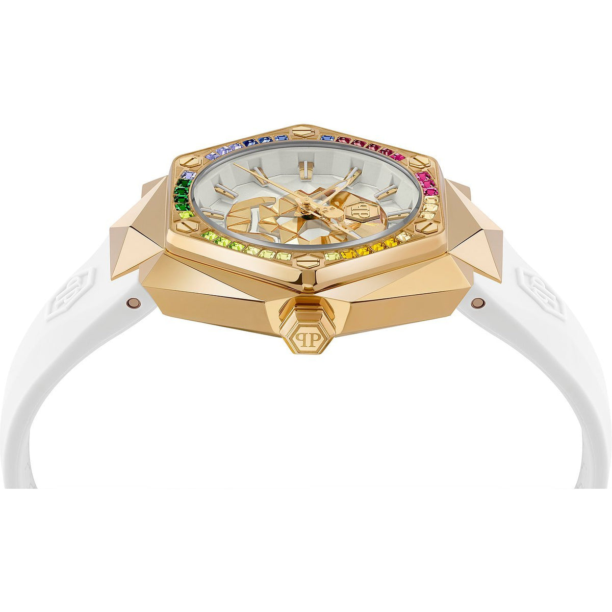 Philipp Plein Damenuhr High‑Conic $KULL SPIKES LADY Weiß / Gold PWADA0324