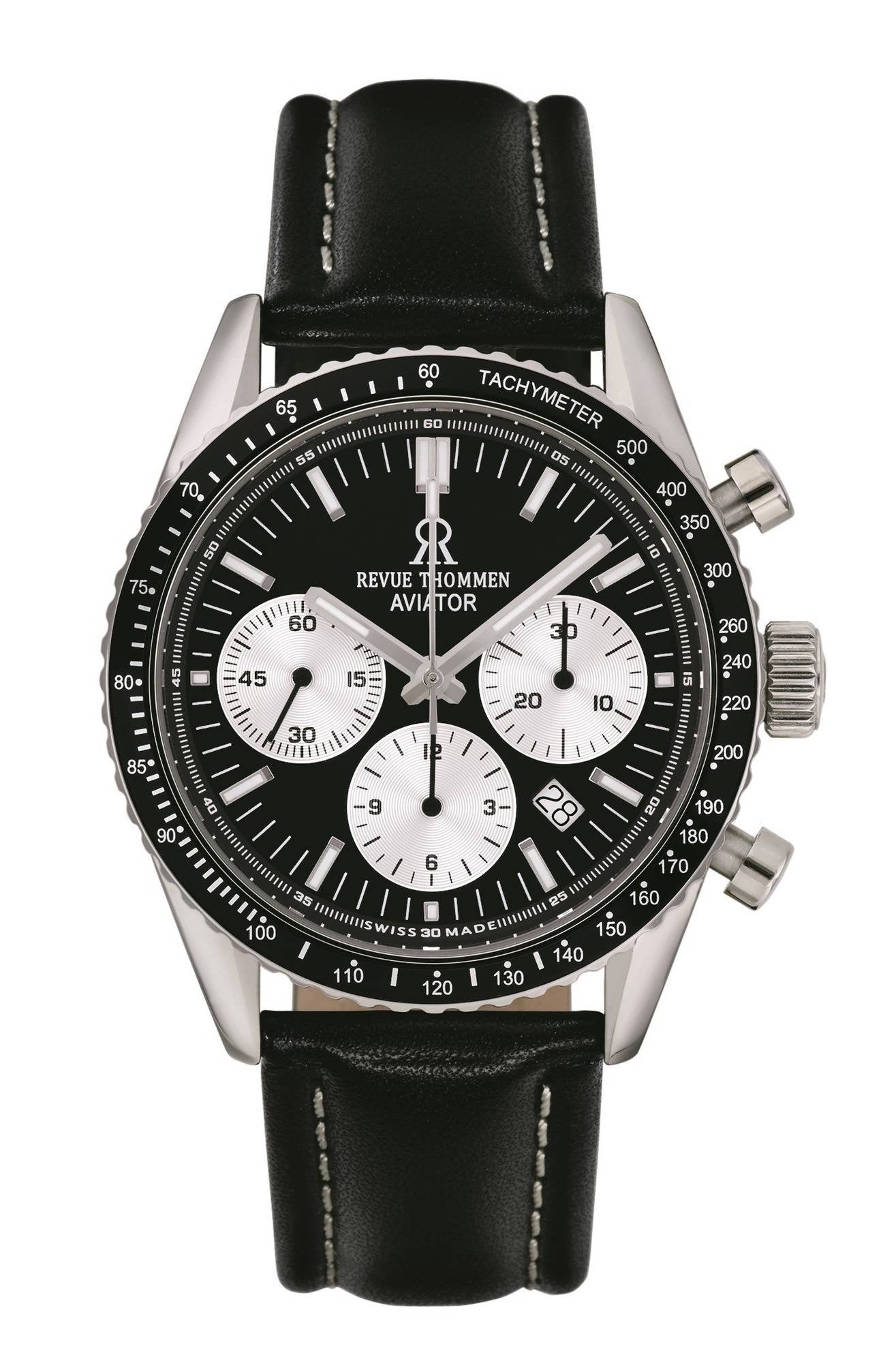 Revue Thommen Herren Armbanduhr Automatic  Aviator 42 mm Chronograph, Tachymeter Armband Leather 17000.6534