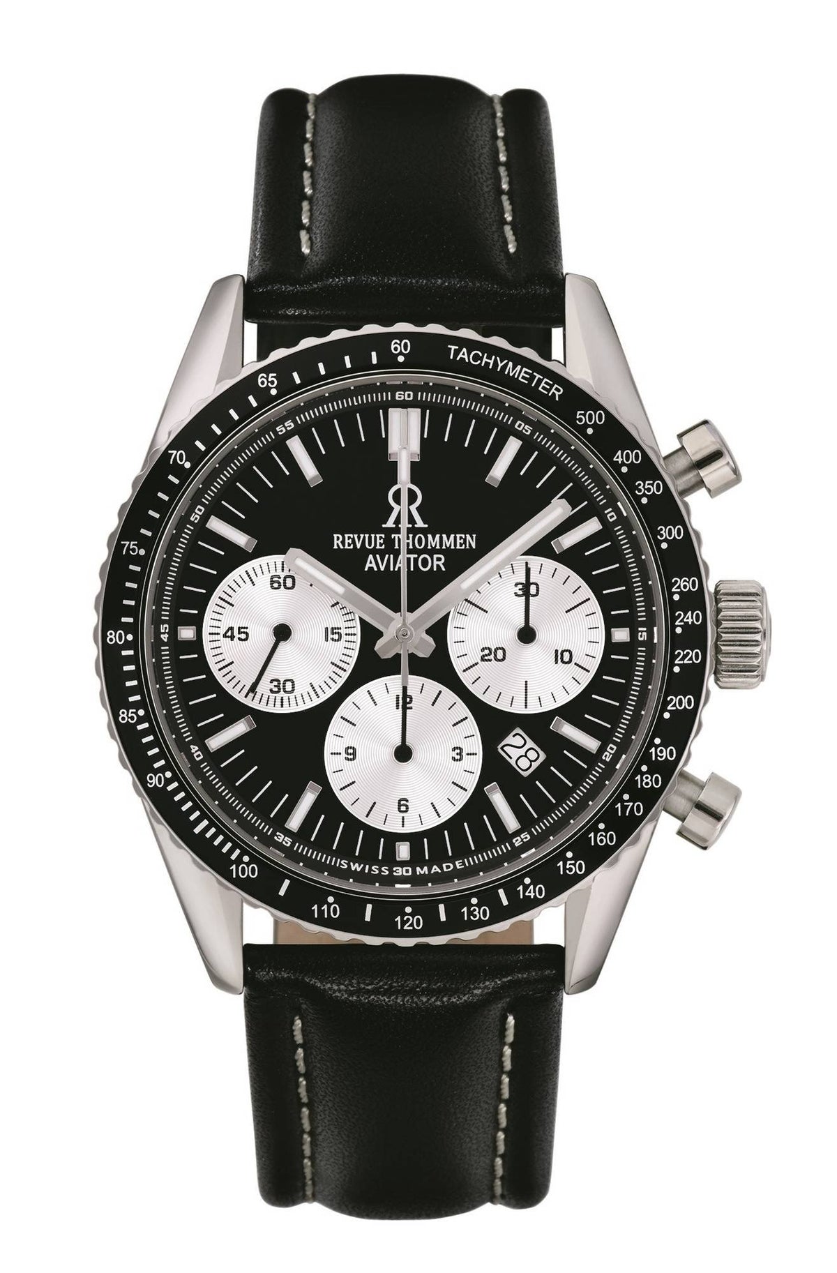 Revue Thommen Herren Armbanduhr Automatic  Aviator 42 mm Chronograph, Tachymeter Armband Leather 17000.6534