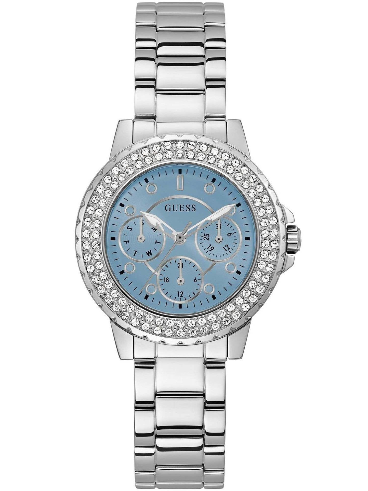 Guess Damen Armbanduhr Crown Jewel 36 mm Strasssteine auf dem Gehäuse Armband Edelstahl GW0410L1