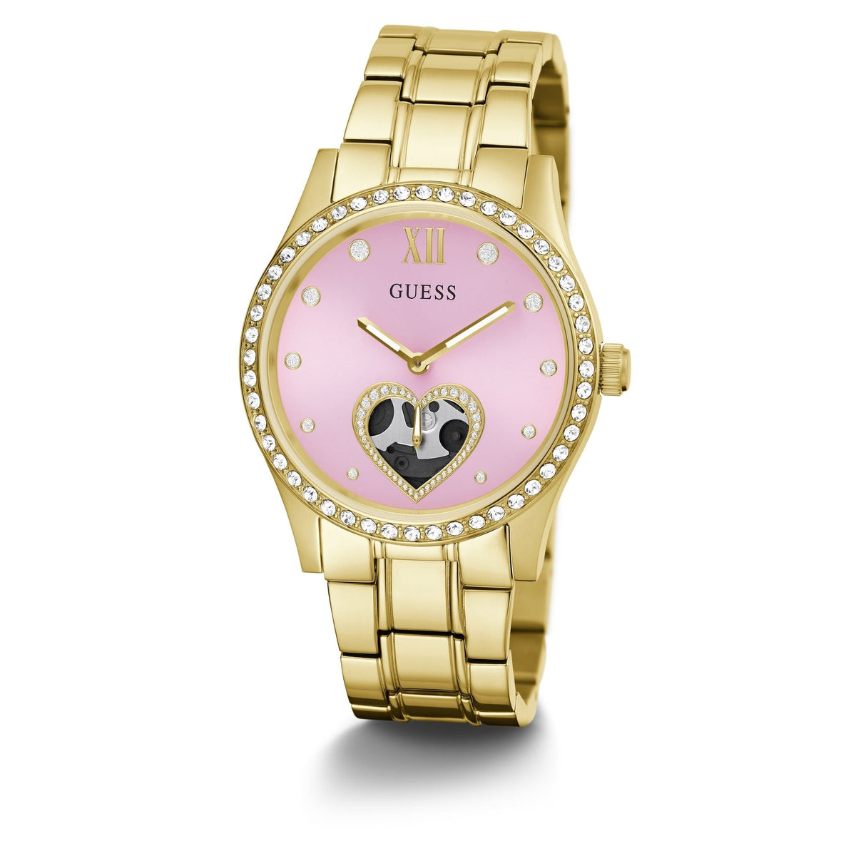 Guess Damen Armbanduhr Be Loved 38 mm Herz auf Zifferblatt Armband Edelstahl GW0380L2