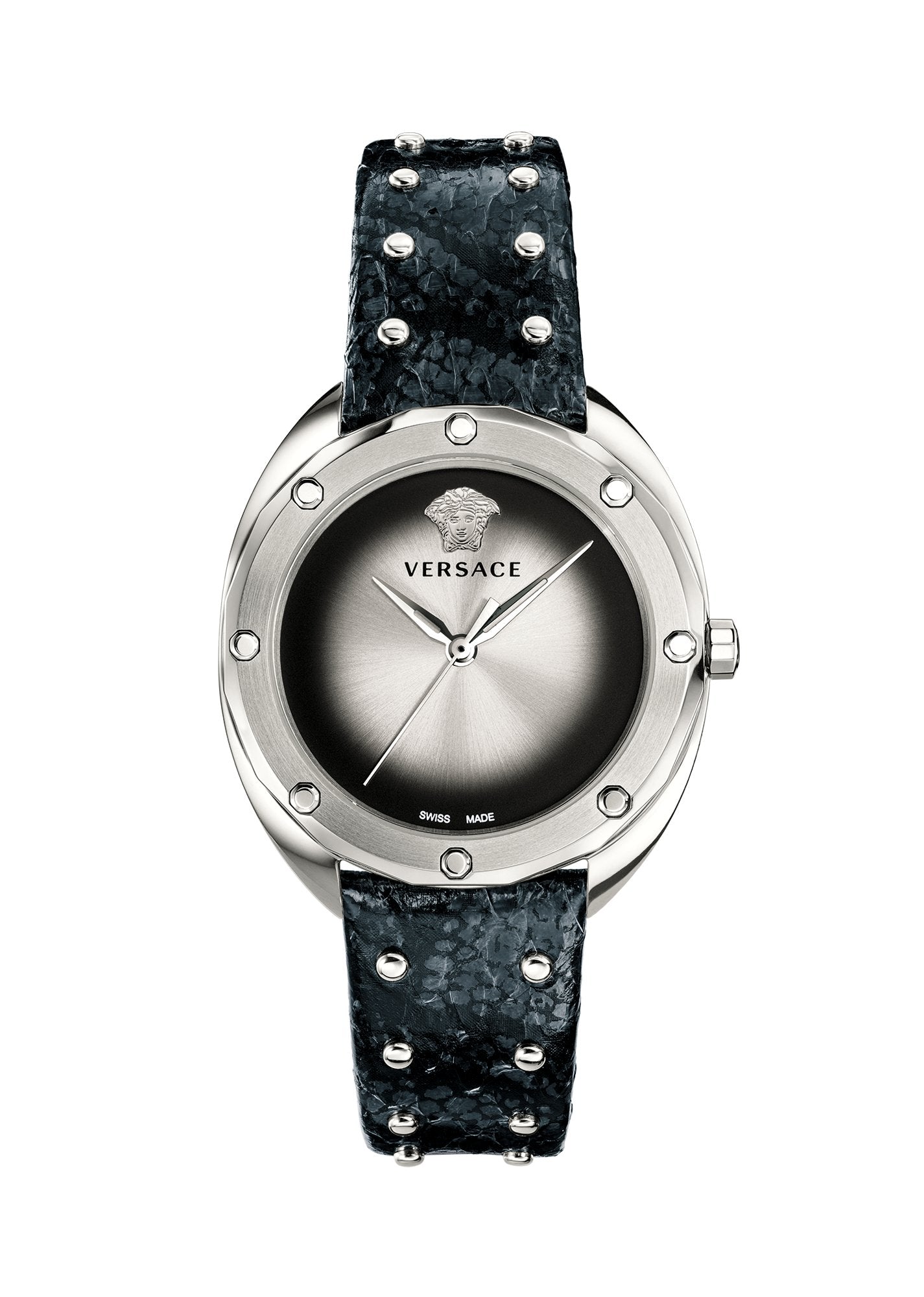 Versace Shadov Damenuhr Schwarz Leder Silber Edelstahl 38mm VEBM00118