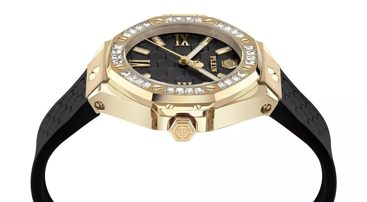 Philipp Plein Damenuhr Lady Royal PWBDA0424 Gold Schwarz 39 mm Silikonarmband