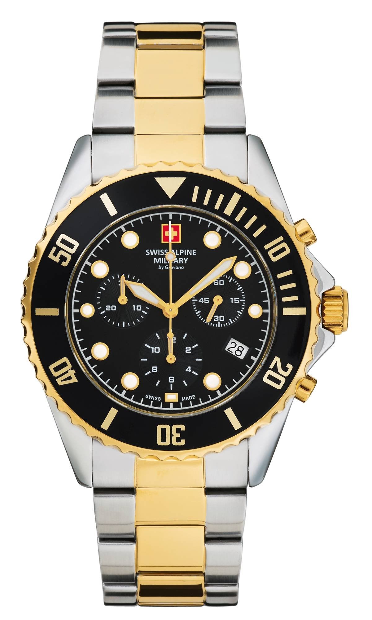 Swiss Alpine Military Herren Armbanduhr Master Diver Chrono 7053.9147 44 mm Chronograph & Datumsanzeige Armband Stainless Steel