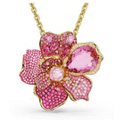 Swarovski Damen Halskette Idyllia Anhänger und Brosche Pavé, Blume, Rosa, Goldlegierungsschicht 5652068