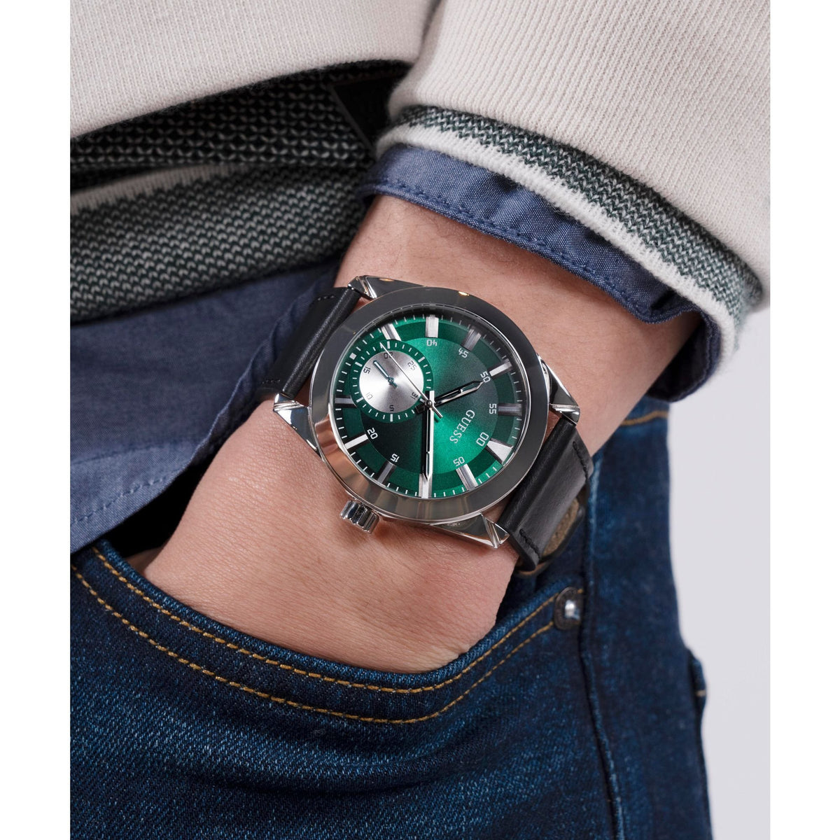 Guess Herren Armbanduhr GREYSON GW0793G1 Schwarz Silber Grün