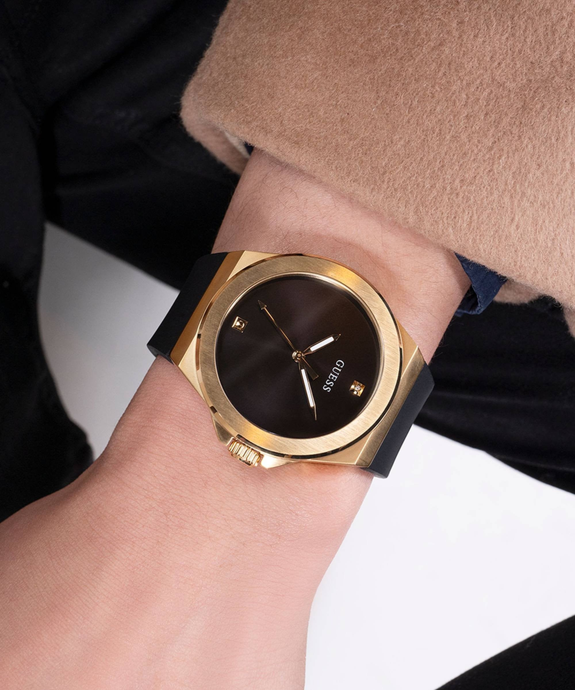 Guess Armbanduhr Herren Mens Black Gold Tone Analog Watch Bicolor GW0790G1