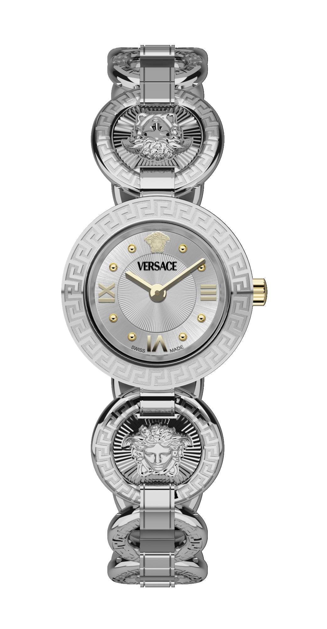 Versace Damen Armbanduhr Greca Jewel Silber/Gold VEWCA0124