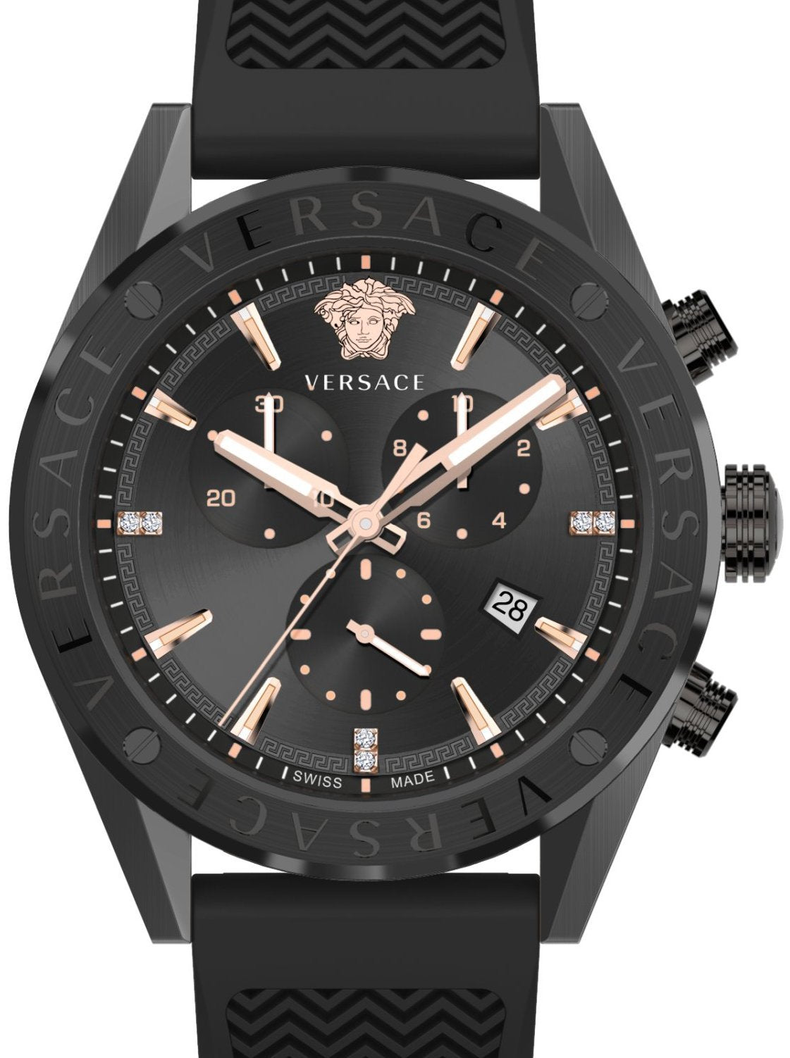 Versace Herren Armbanduhr  V-Chrono 45 mm Chronograph, Datumsfenster Armband Silikon VEHB01019