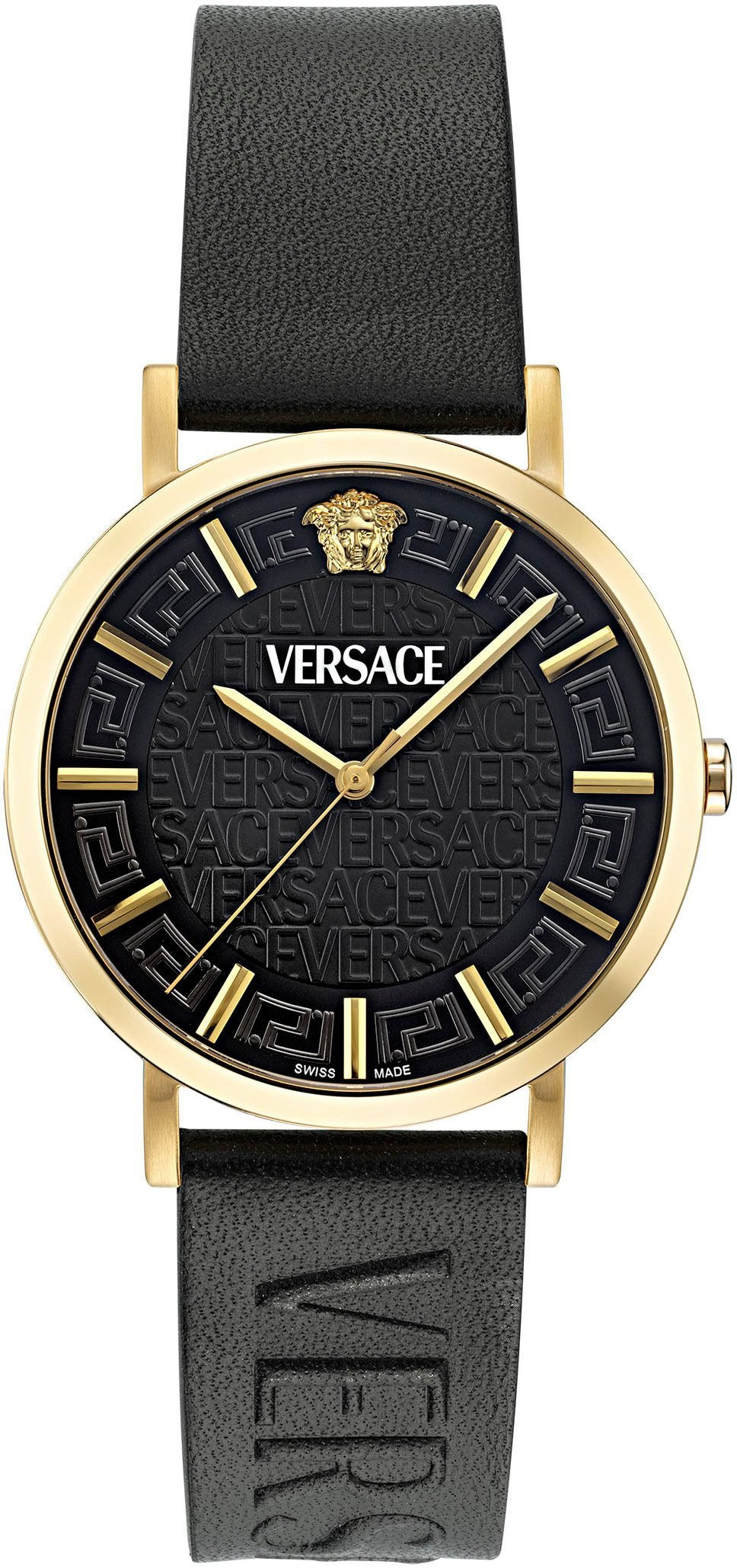 Versace Herren Uhr Greca Slim Gold Schwarz Leder VE8Q00224