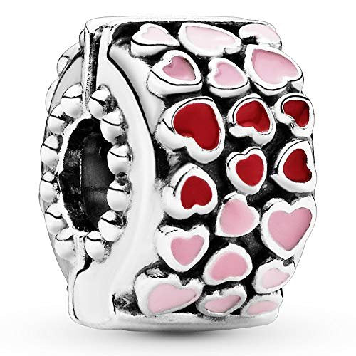 PANDORA Rotes und rosafarbenes Herz Charm Sterling-Silber 10,8 x 10,8 x 6,6 mm (T/H/B)