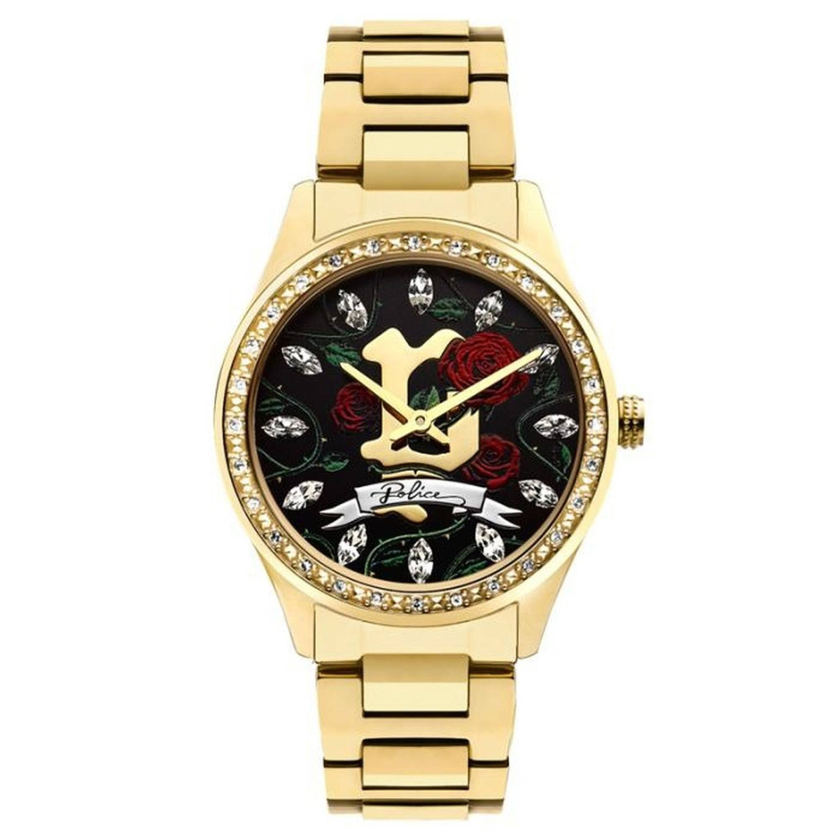 Police Armbanduhr Damen PAHIA Schwarz Gold PL PEWLG2109903