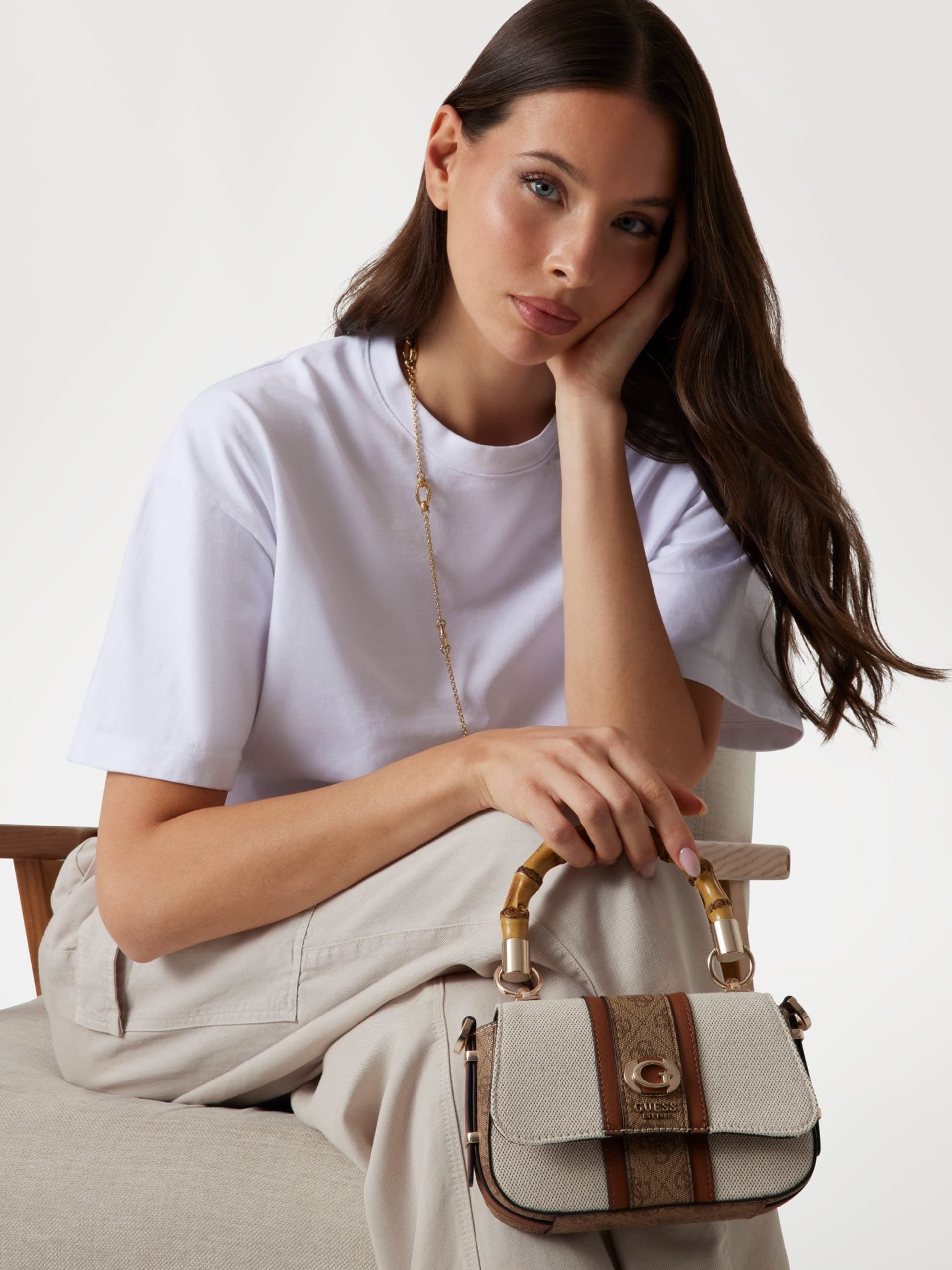 Guess Handtasche Damen Kerima Bamboo Handle Natural HWAG9337780NLL