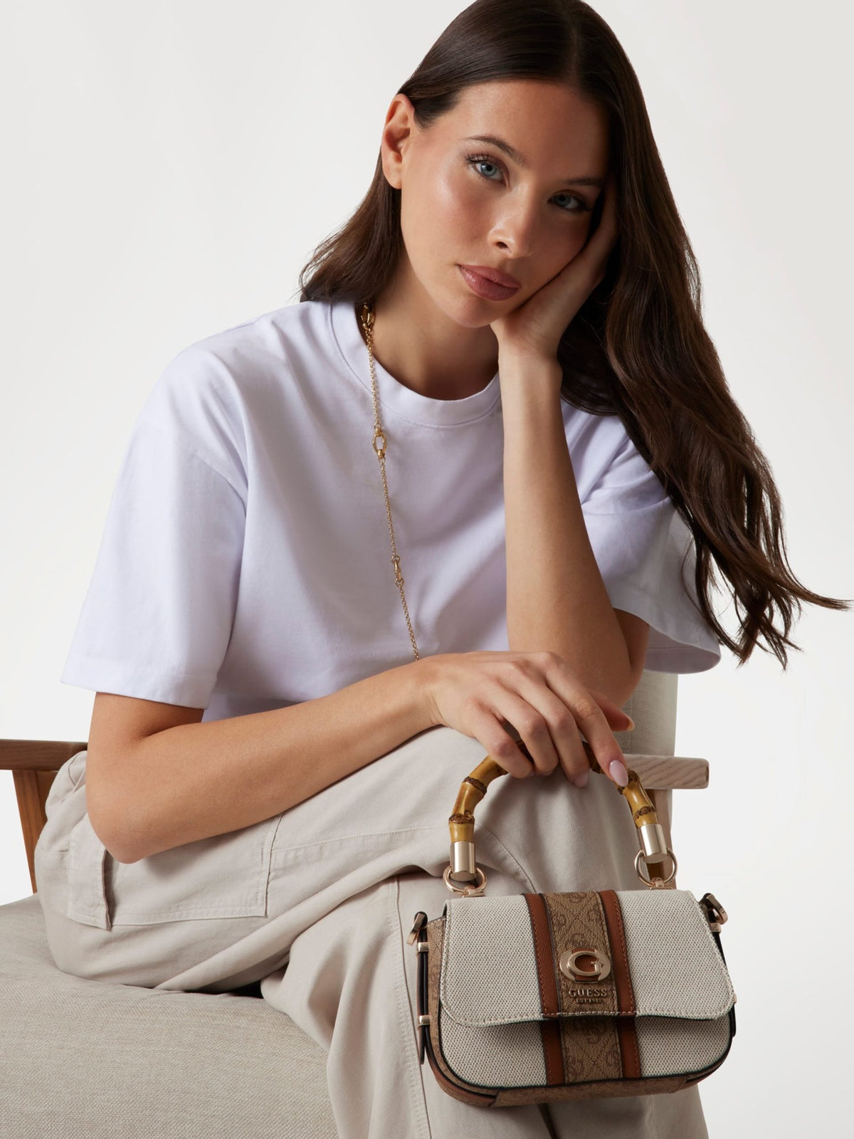 Guess Handtasche Damen Kerima Bamboo Handle Natural HWAG9337780NLL