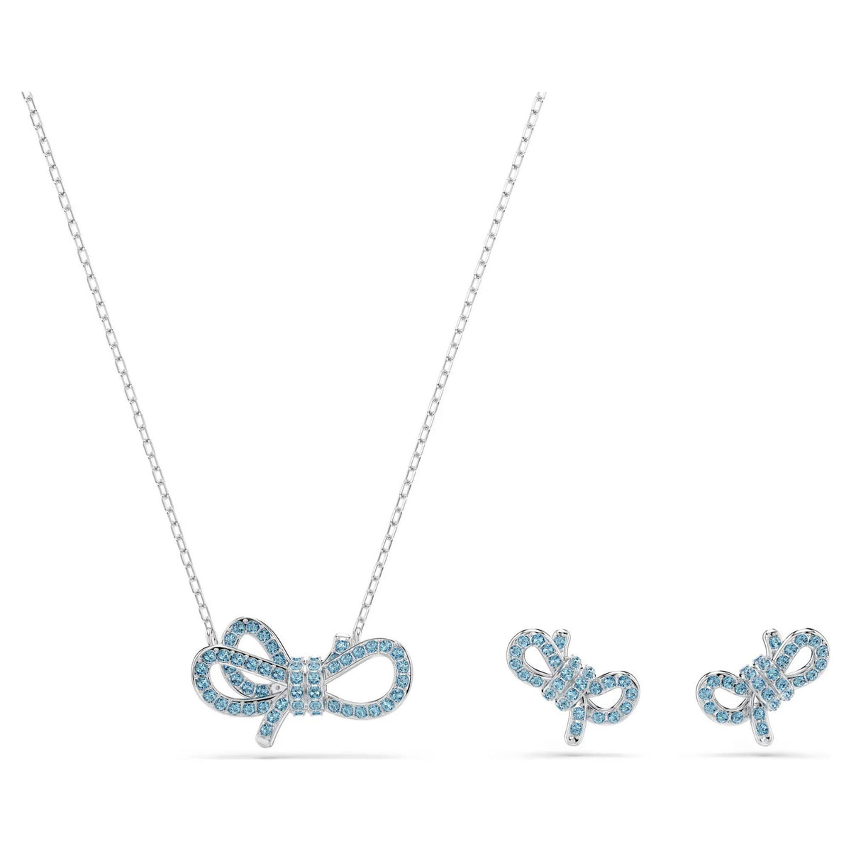 Swarovski Lifelong Bow Set Damen Halskette und Ohrringe Blau Rhodiniert 5723554