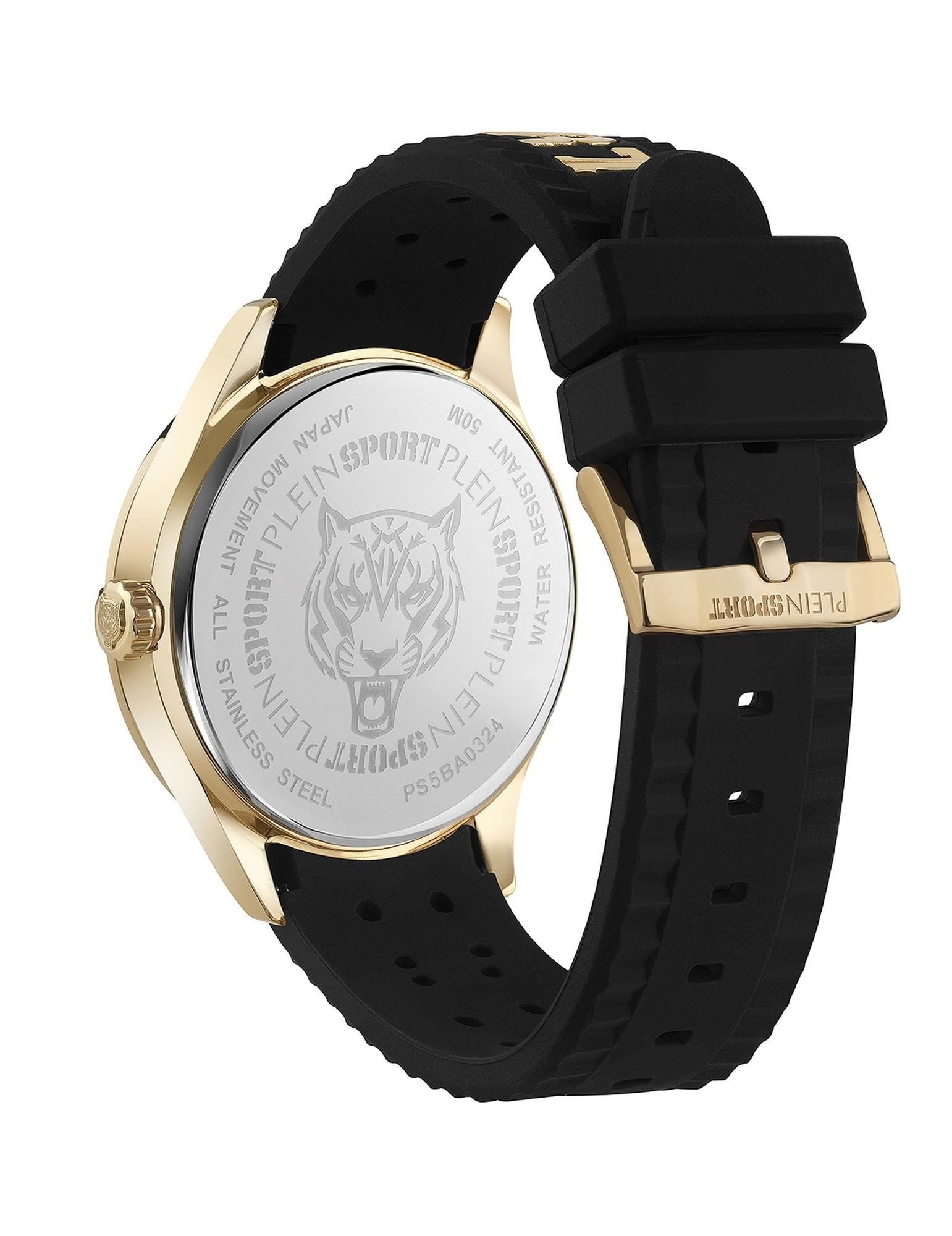 Plein Sport Herren Uhr LINEMAN PS5BA0324 Gelbgold Schwarz Silikon 45 mm