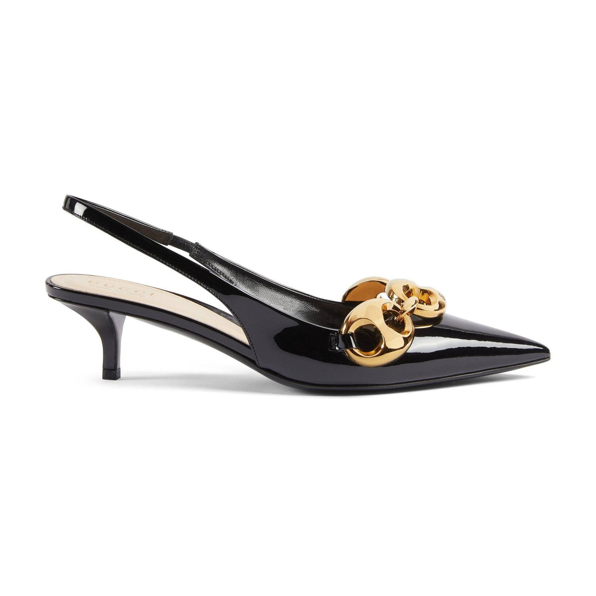Gucci Damen Schuhe Marina 45 Slingback Pumps Schwarz Kette Nero 794372BNC801000