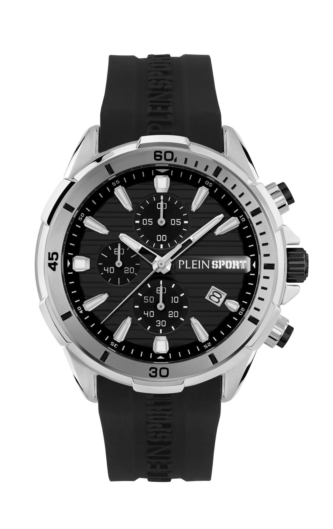 Plein Sport Herren Chronograph IMPACT PSBEA0124 Silber Schwarz Silikon 46 mm