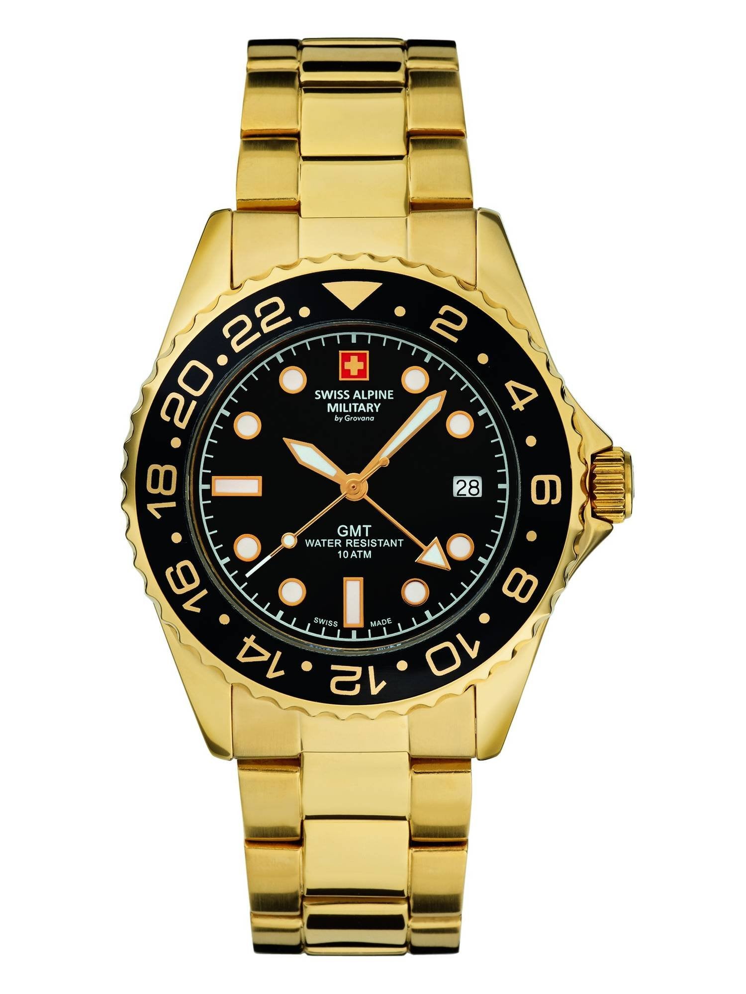 Swiss Alpine Military Herren Uhr GMT Analog Quarz 7052 Edelstahl