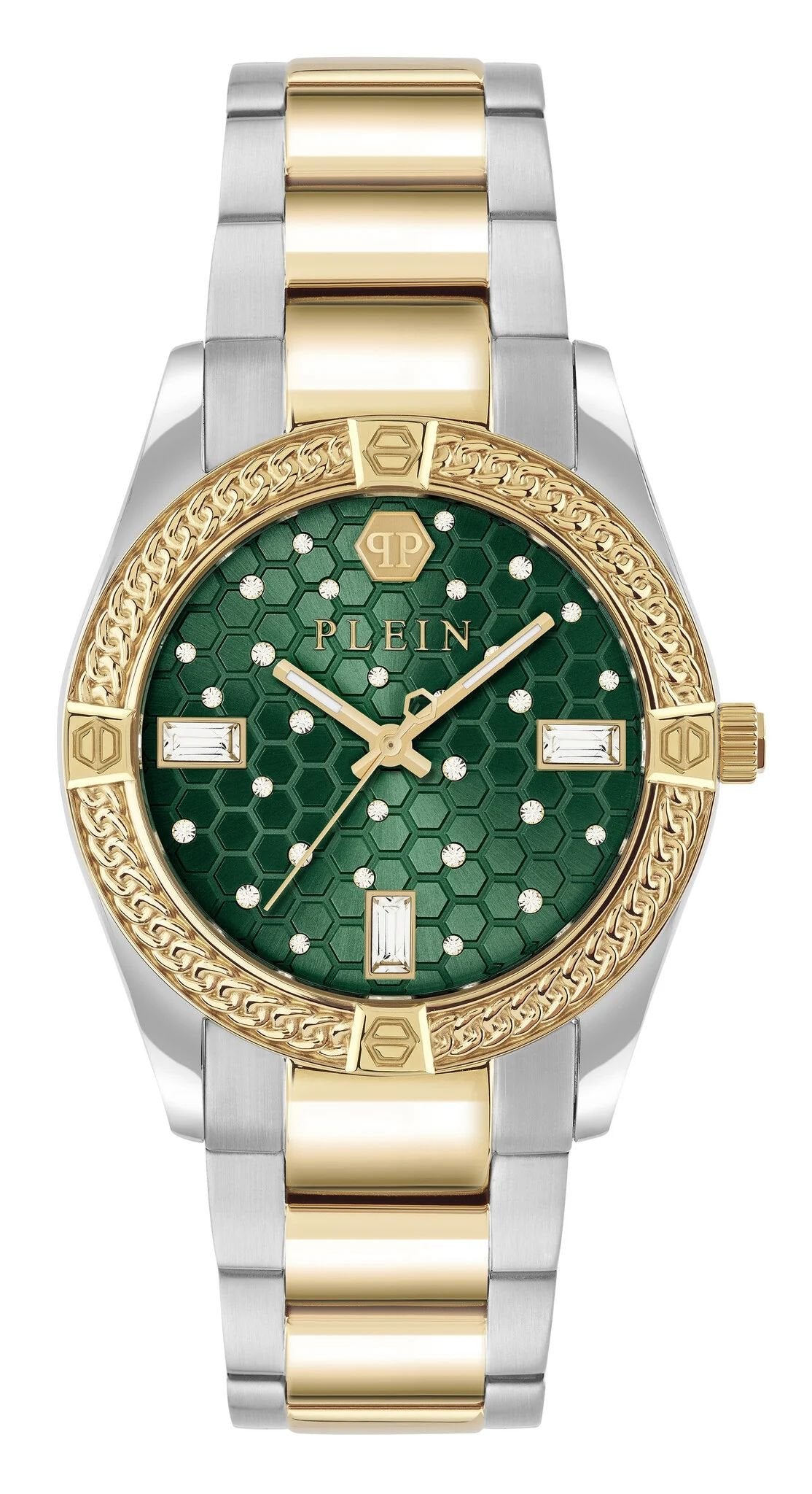 Philipp Plein Uhr Damen Plein Icon Chain Grün‑Gold PW1FA0325
