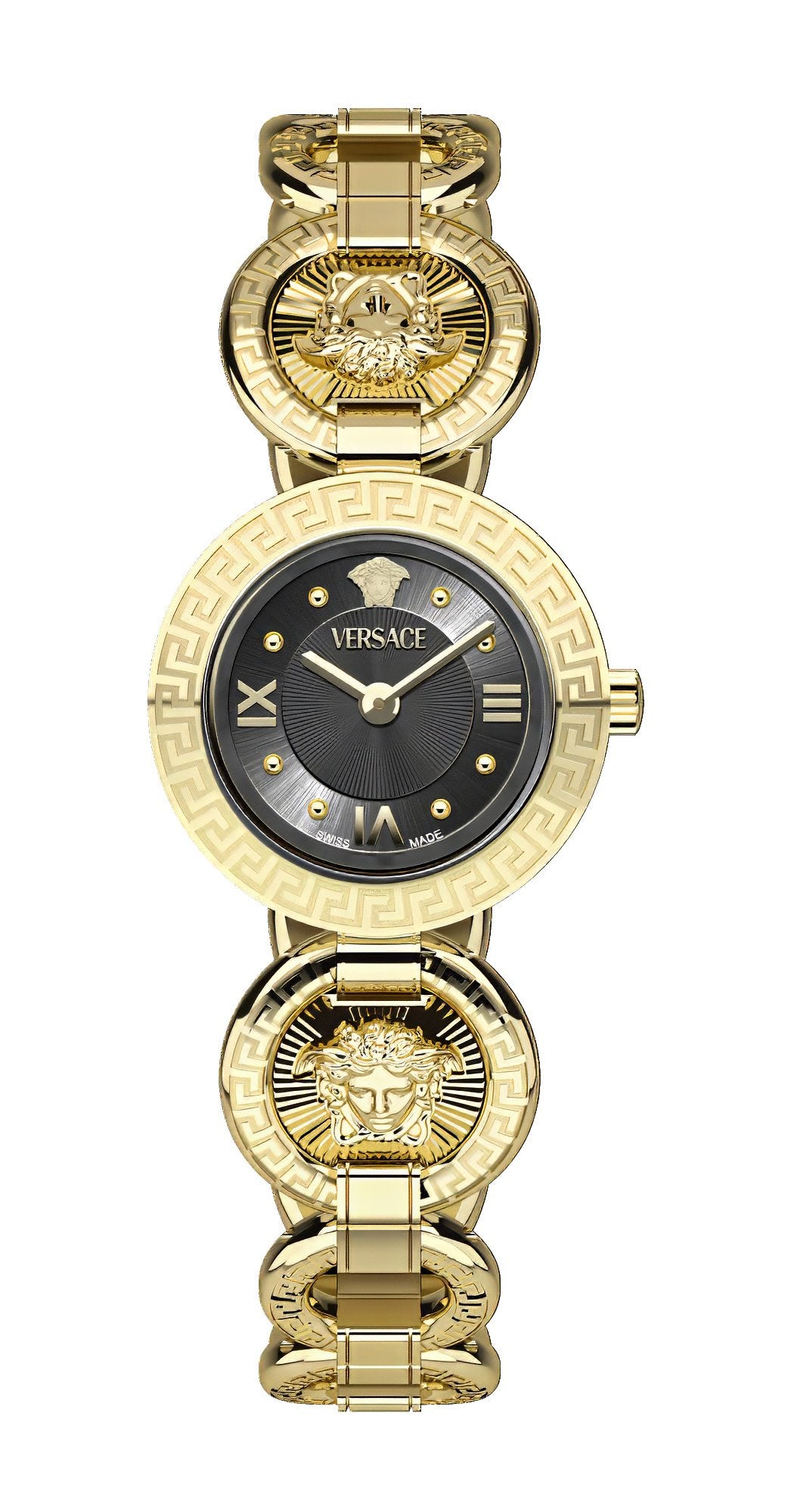 Versace Damen Armbanduhr Greca Jewel Schwarz Gold VEWCA0624