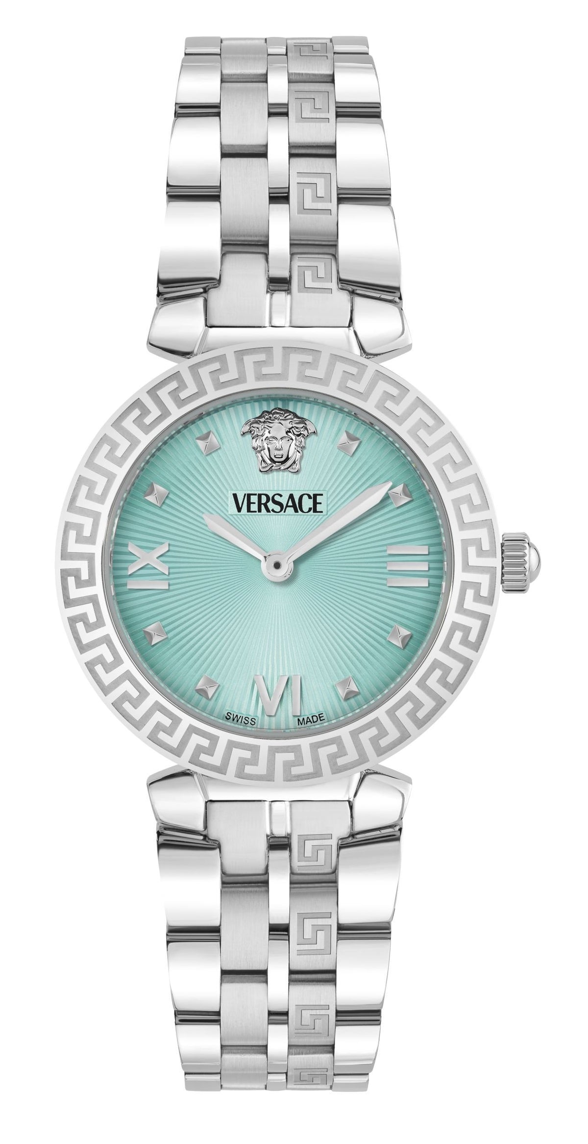 Versace Armbanduhr Damen Daphnis Rest 32 mm Silber Hellblau VEOCA0925