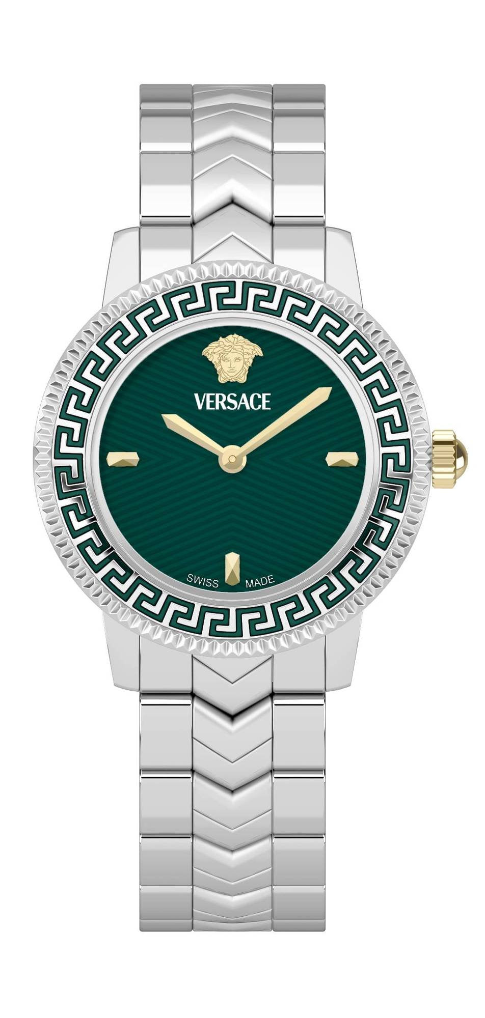 Versace Damen Armbanduhr V-Icon Silber Grün VEUCA0424