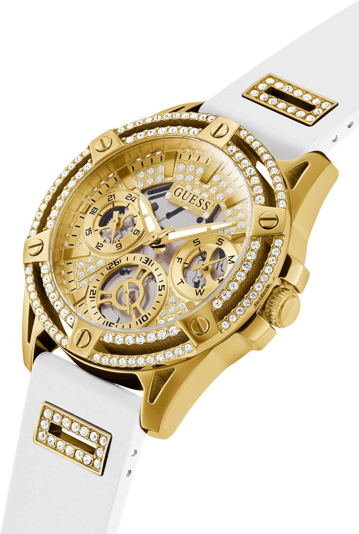 Guess Damen Multifunkion Armbanduhr Queen weiß, gold 40 mm GW0536L2