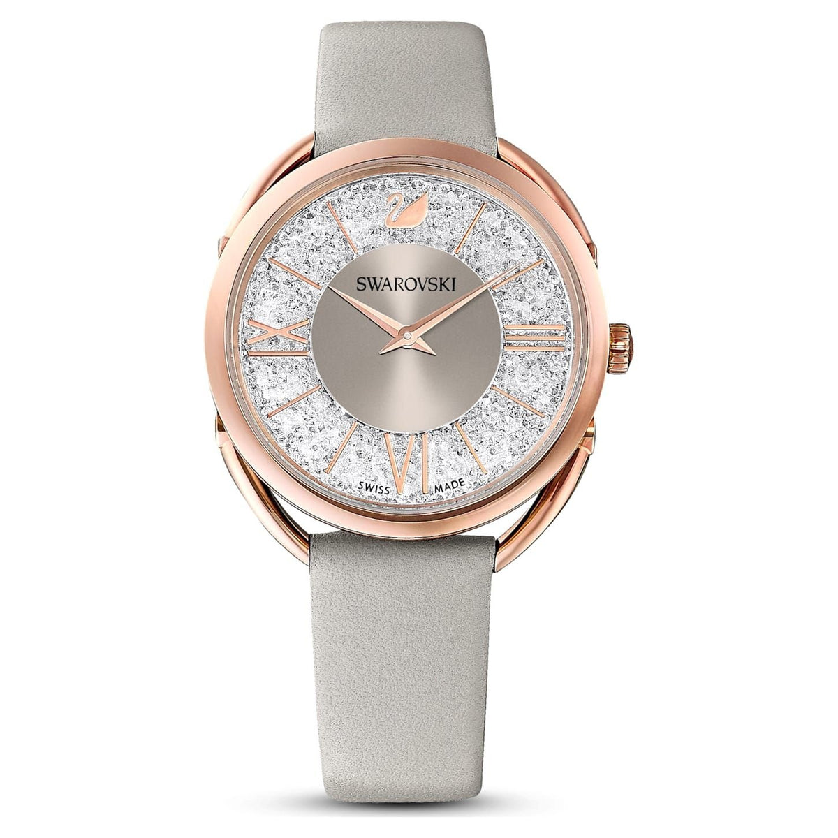 Swarovski Armbanduhr Crystalline-Glam-Uhr-Lederarmband-Grau-Rosegold-Legierungsschicht-PVD-Finish 5452455