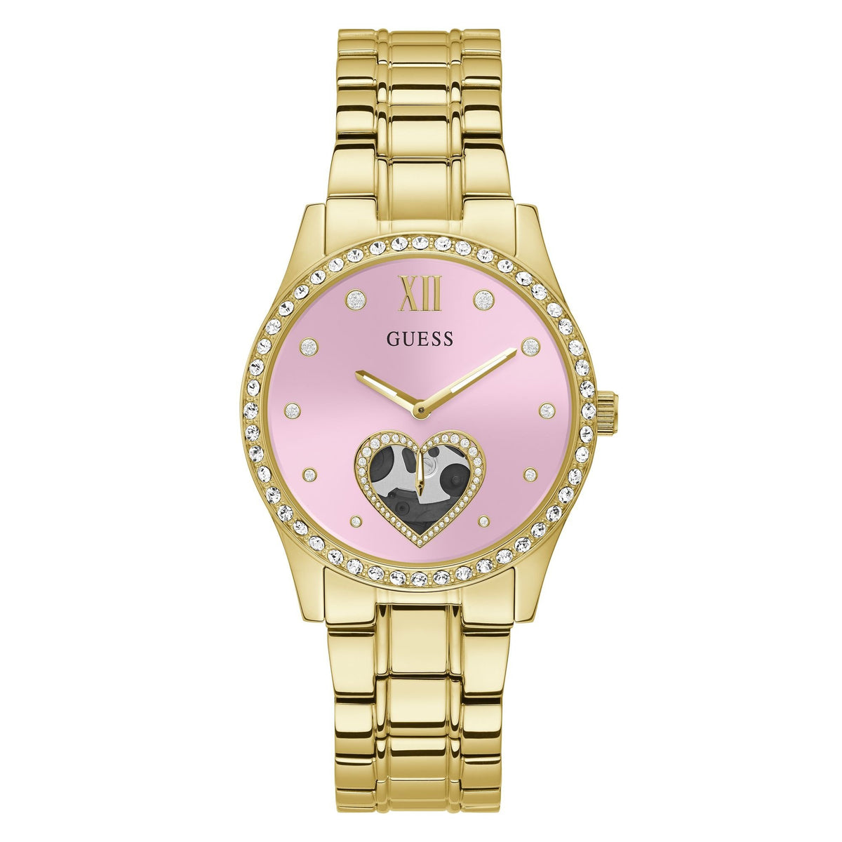 Guess Damen Armbanduhr Be Loved 38 mm Herz auf Zifferblatt Armband Edelstahl GW0380L2