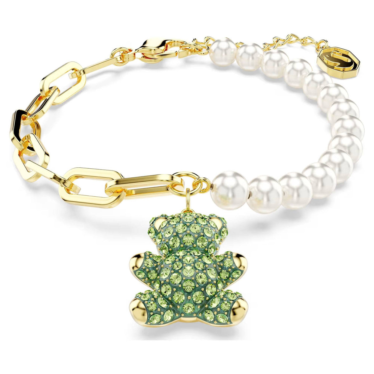 Swarovski Schmuck Armband Unisex Teddy Bracelet Crystal Pearl Bear Grün Goldfarben 5669167
