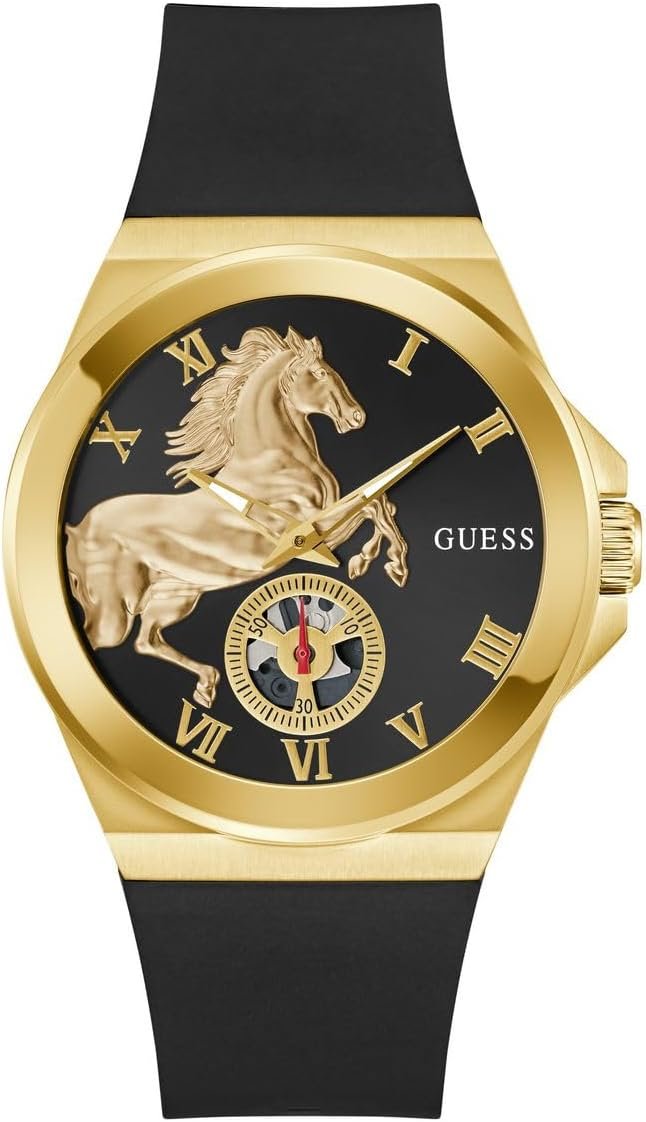 Guess Analoguhr Herren Vinyl 44mm 3ATM / Limited Edition Lunar New Year Black Gold Tone Analog Watch Schwarz Gold GW0979G1