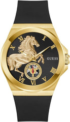 Guess Analoguhr Herren Vinyl 44mm 3ATM / Limited Edition Lunar New Year Black Gold Tone Analog Watch Schwarz Gold GW0979G1