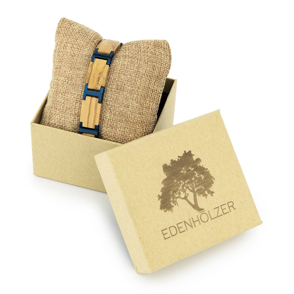 Edenhölzer Armband Holzarmband Holz Edelststahl braun blau