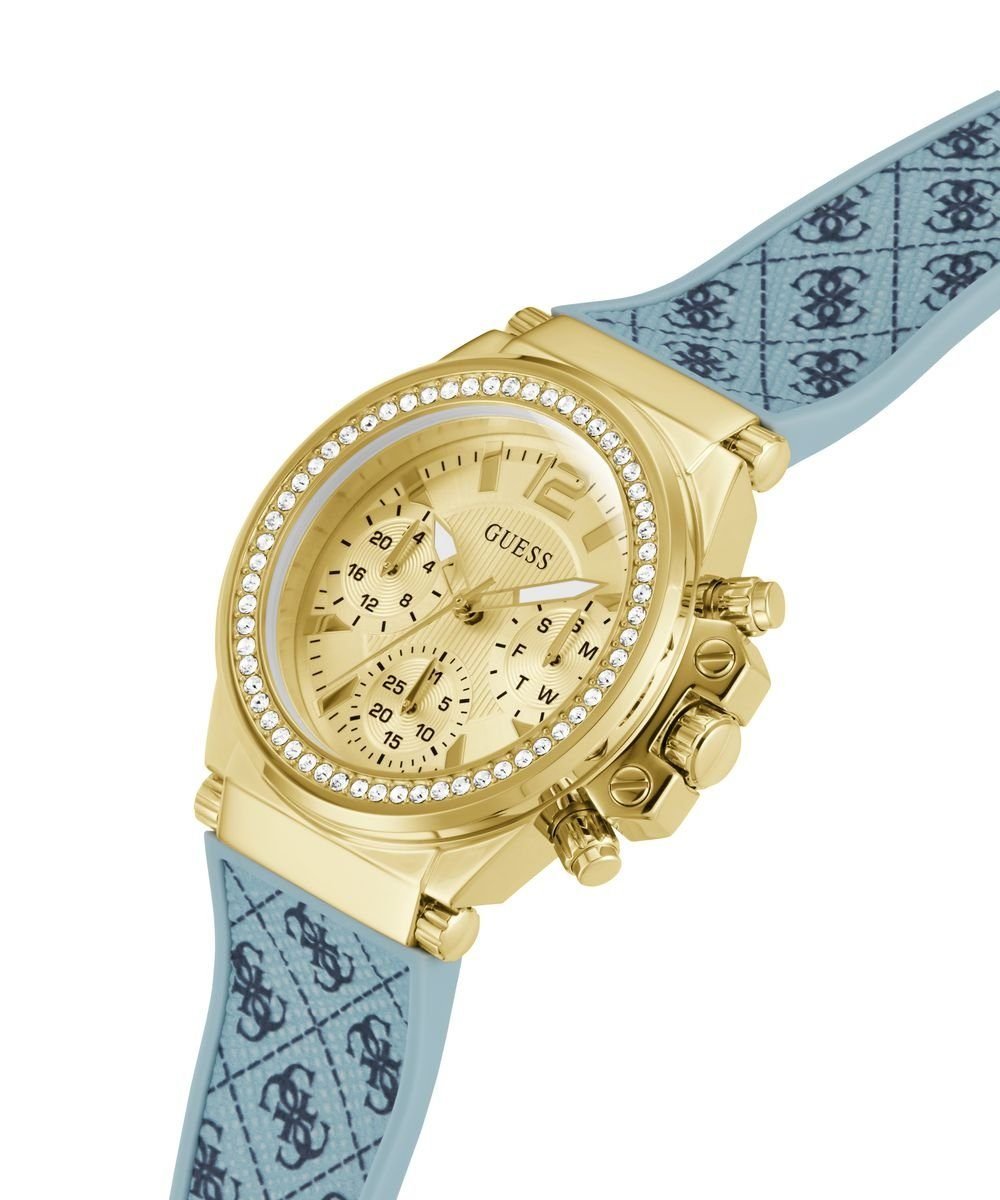Guess Damen Multifunkion Armbanduhr CHARISMA hellblau, gold 38 mm GW0699L1