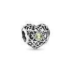 PANDORA Damen-Charm August Herz 925 Silber Peridot grün - 791784PE