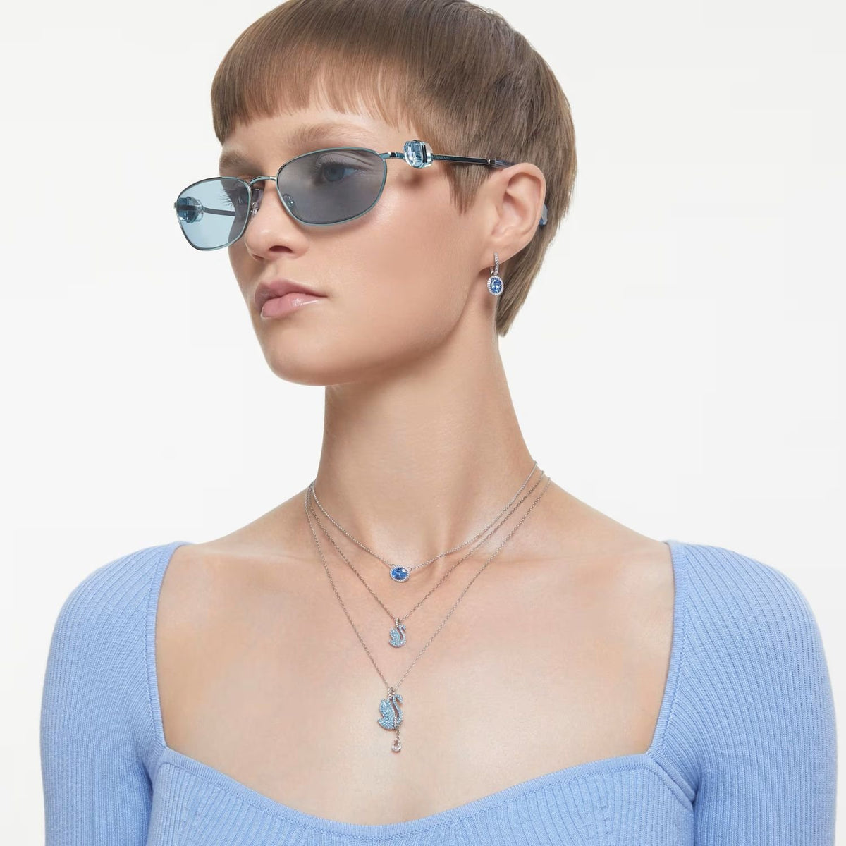 SWAROVSKI Damen Anhänger Schwan Blau Rhodiniert SWAN 5660594