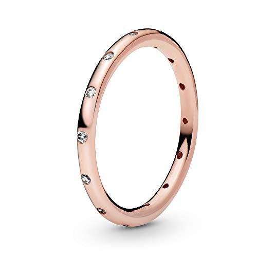 PANDORA Einfacher Funkelnder Band Ring in Roségold mit 14 Karat rosévergoldete Metalllegierung und Cubic Zirkonia Timeless Collection, Größe 52