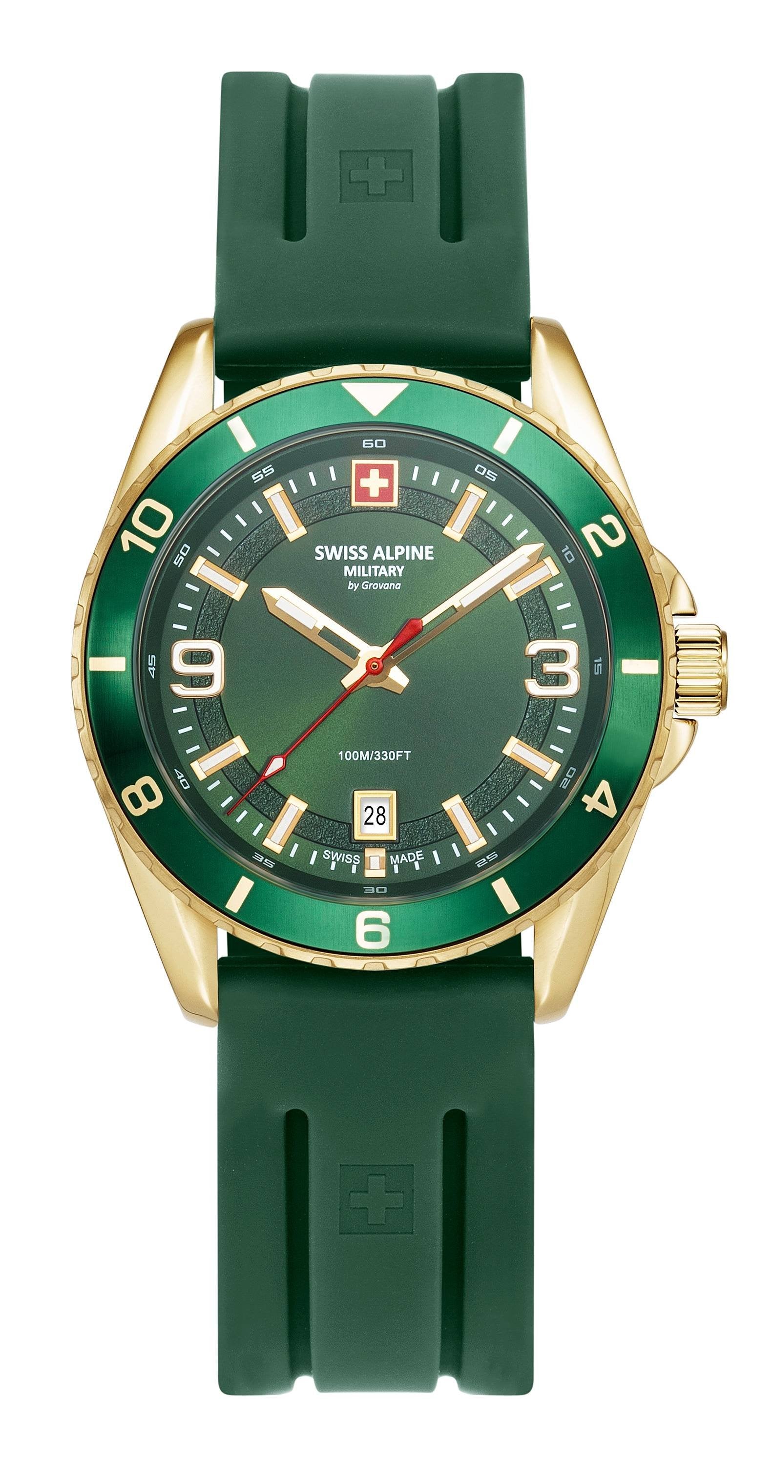 Swiss Alpine Military Herrenuhr für Herren, Modell Sierra, gold-grün, Artikelnummer 7034.1814