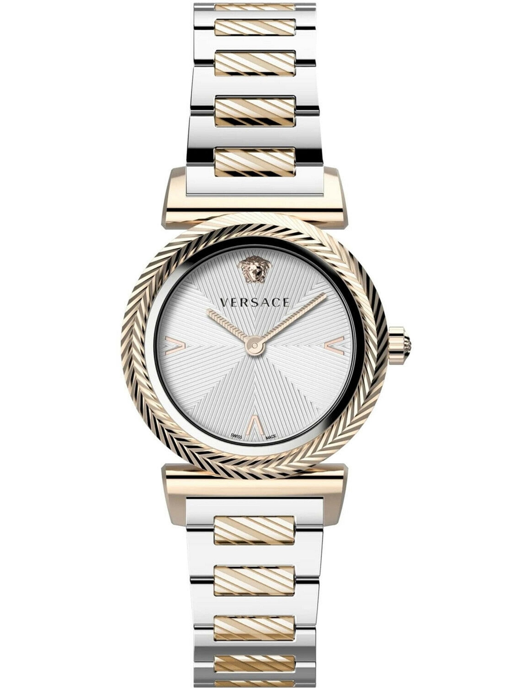 Versace Damen Armbanduhr  V-Motif 38 mm V-Muster auf Gehäuse und Zifferblatt Armband Edelstahl VERE02420