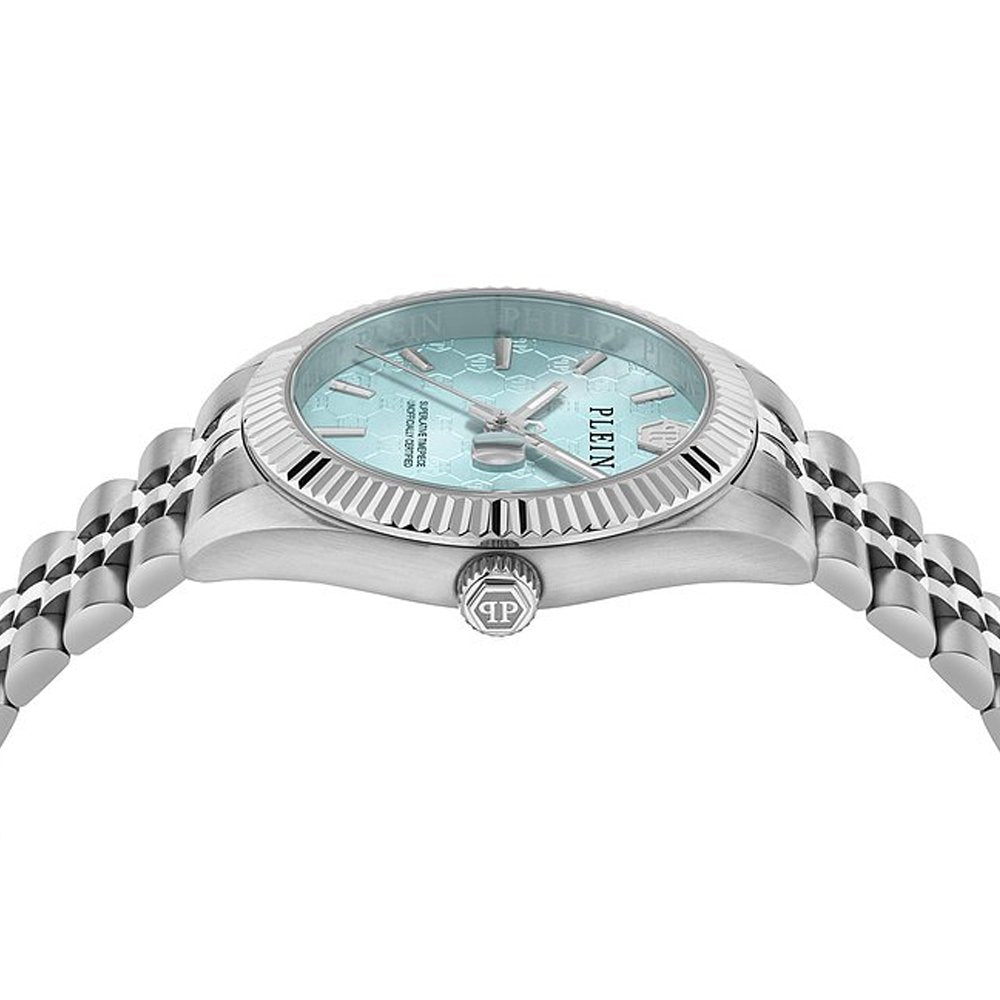 Philipp Plein Damenuhr Date Superlative Silberfarben, Hellblau PWYFA0726