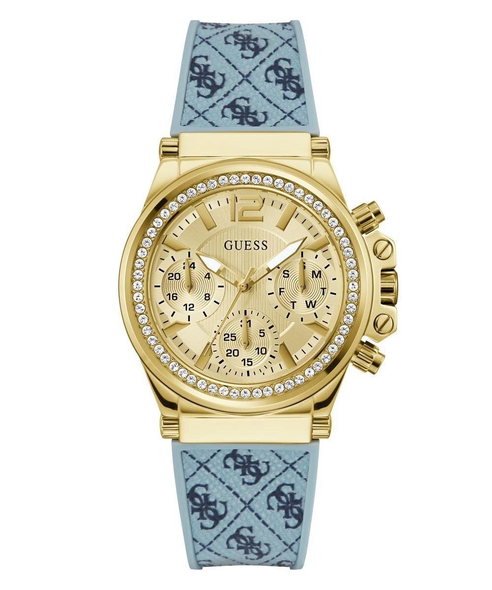 Guess Damen Multifunkion Armbanduhr CHARISMA hellblau, gold 38 mm GW0699L1